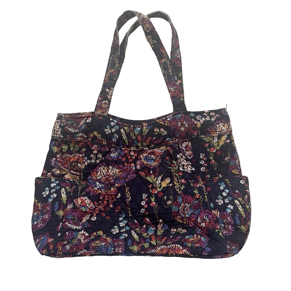 Vera Bradley Purse Large Laptop Bag Floral Navy Blue Wildflower Prairie